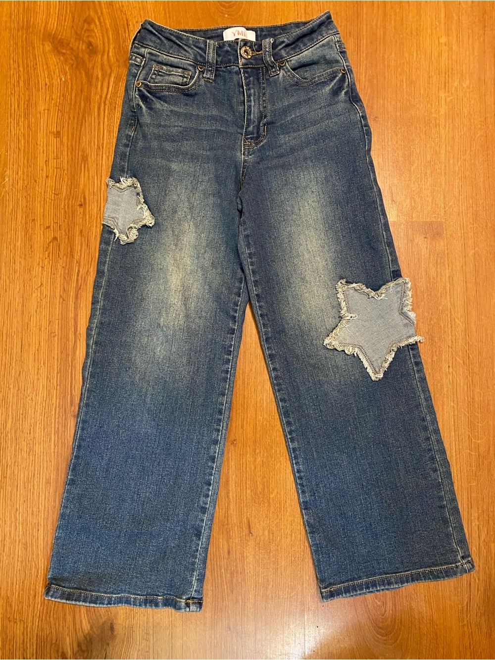 Girls YMI size 8 Dark Blue Star Patch Straight-Leg Jeans
